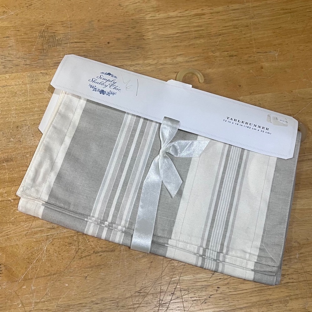 Simply Shabby Chic Rachel Ashwell Grey White Striped Table Runner 72x14 Cotton